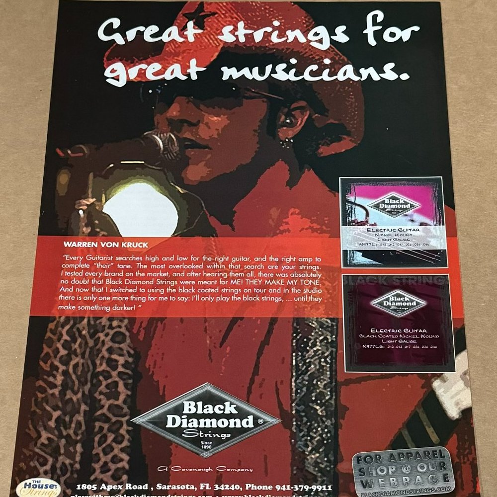 WARREN VON KRUCK - Black Diamond Strings - 2004 Print Advertisement
